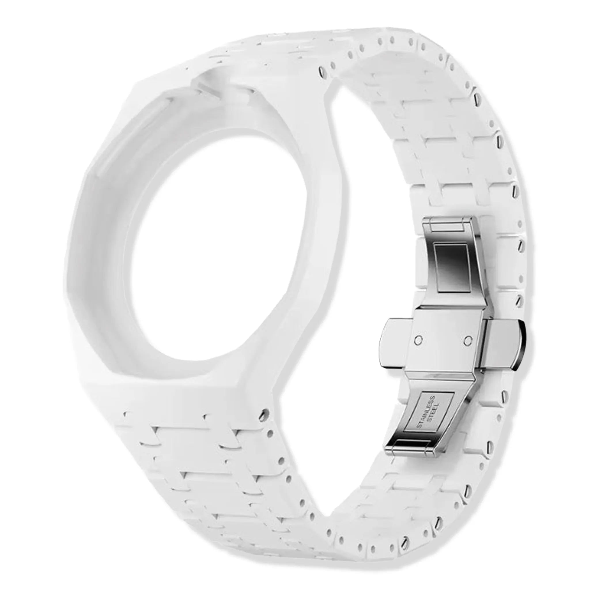 Strap View of Swatch x Audemars Piguet Ocho Negro With White Bio Ceramic Strap SSX03W101N